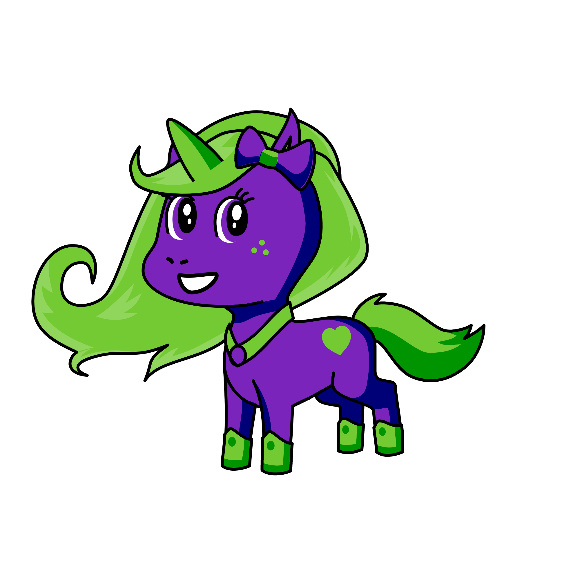 Purple and green unicorn, the unicorn