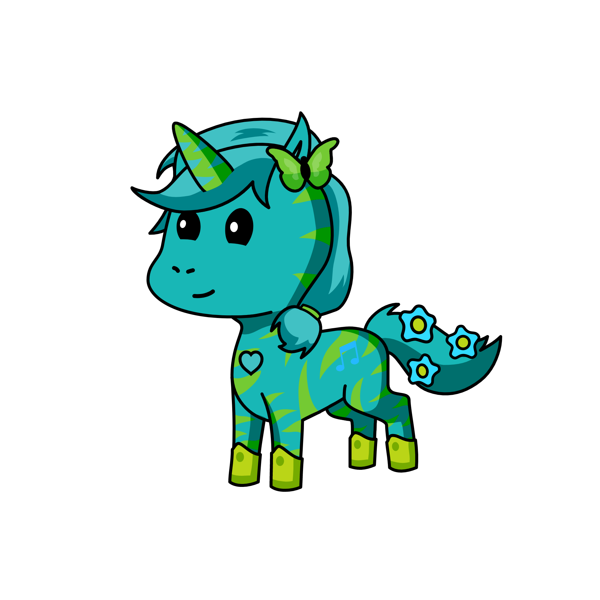 green and blue apple, the unicorn